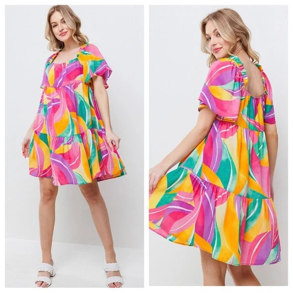 01 Boho Multi Color Print Tiered Woven Dress - Picture 1 of 6